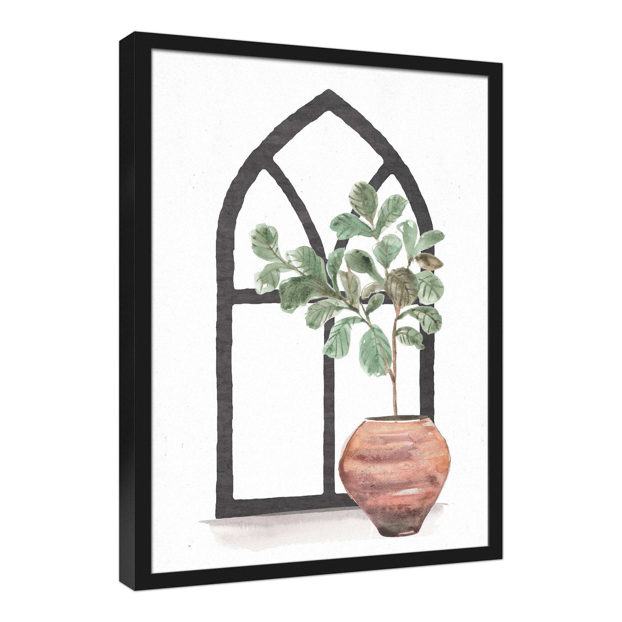 Plant with Arch 20" x 30" Black Framed Canvas - Set of 2